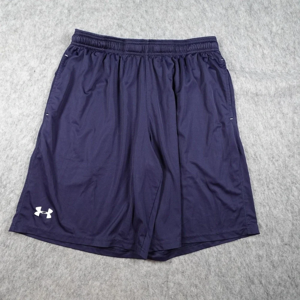 Under Armour Shorts Mens Large Navy Blue Loose Fit Elastic Waist Active 10